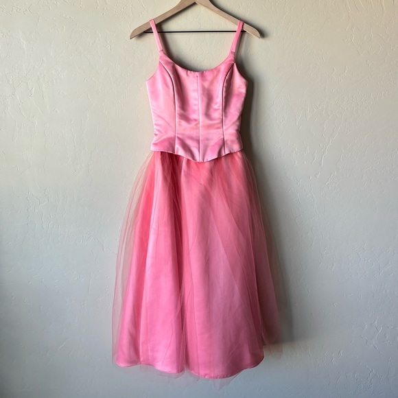Gunne Sax Jessica McClintock Vintage 80s 90s Satin Corset Tulle Prom Dress Pink - Picture 1 of 8